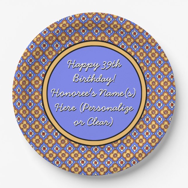 Personalised French Country Tile Blue Yellow Paper Plate (Front)