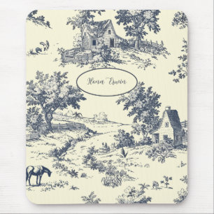 Personalised French Farmhouse Blue Toile de Jouy Mouse Mat