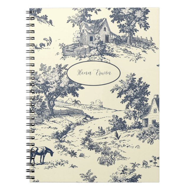 Personalised French Farmhouse Blue Toile de Jouy Notebook (Front)