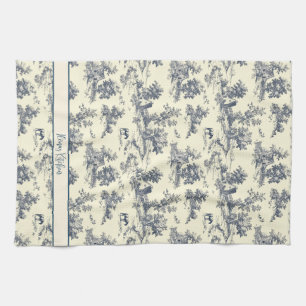 Personalised French Farmhouse Blue "Toile de Jouy" Tea Towel