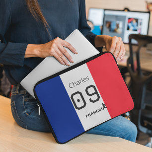Personalised French Flag Soccer Player Fan Support Laptop Sleeve