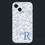 Personalised French Floral Toile Blue Monogram iPhone 15 Case<br><div class="desc">Personalised French Floral Toile Blue Monogram iPhone 15 Case</div>