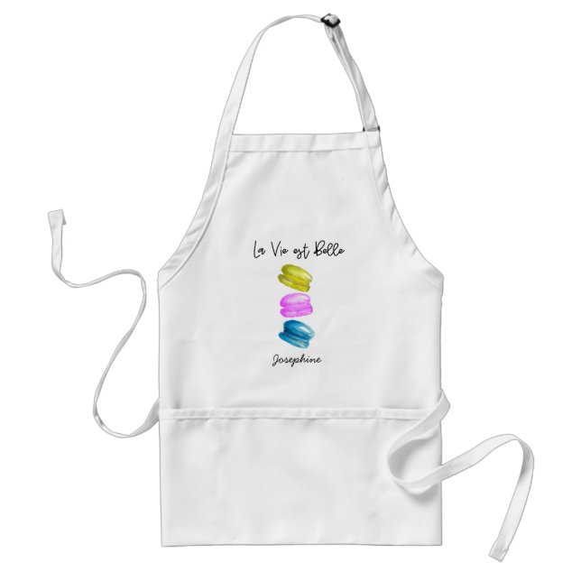 Personalised French Macaron Watercolor Baker Name Standard Apron (Front)