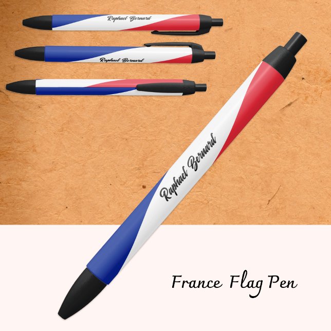 Personalised French Pen, French Flag, France Black Ink Pen (Creator Uploaded)