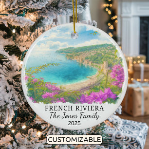 Personalised French Riviera Ornament, France Ceramic Tree Decoration