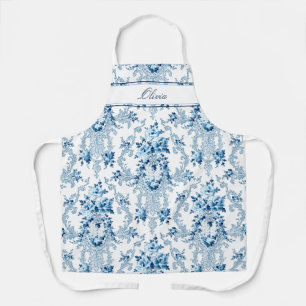 Personalised French Rococo Blue & White Floral Apron