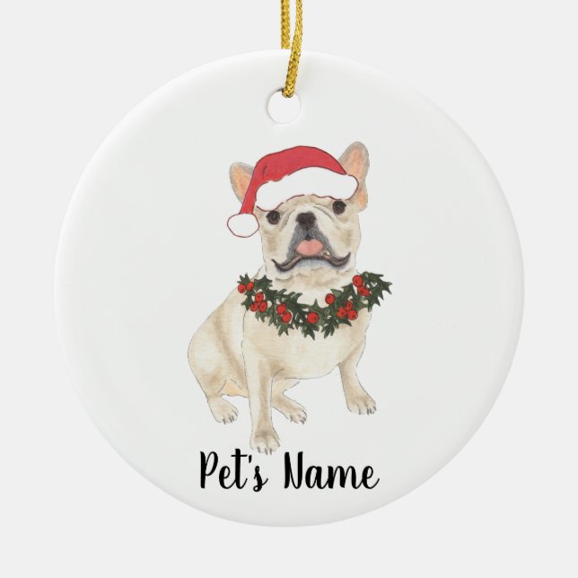 Personalised Frenchie (Fawn Tan Cream) Ceramic Tree Decoration (Front)