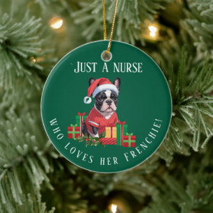 Personalised Frenchie Nurse Christmas Dog Lover Ceramic Tree Decoration