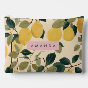 Personalised Fresh Lemon Botanical Design Accessory Pouch