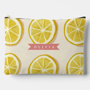 Personalised Fresh Lemon Slice Pattern Bright Accessory Pouch