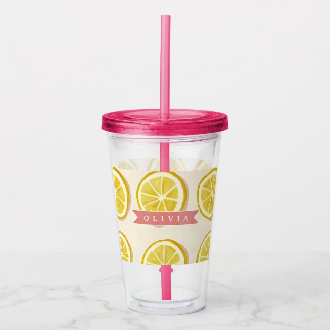 Personalised Fresh Lemon Slice Pattern Bright Acrylic Tumbler (Front)
