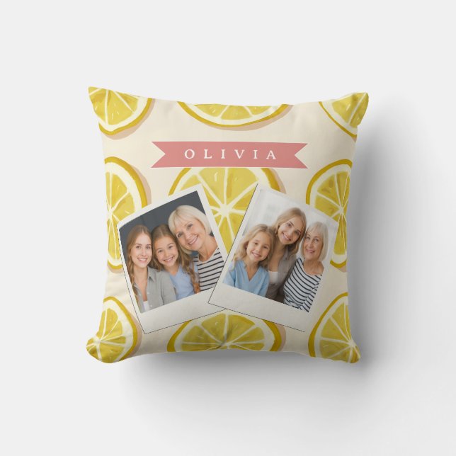 Personalised Fresh Lemon Slice Pattern Bright Cushion (Front)