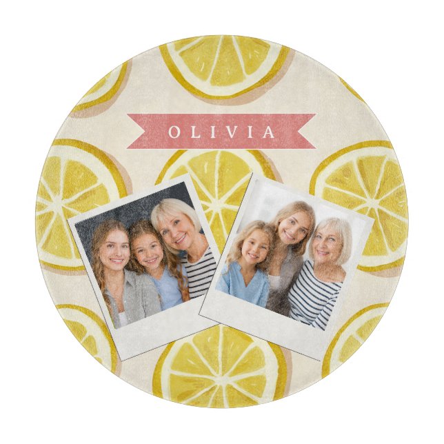 Personalised Fresh Lemon Slice Pattern Bright Cutting Board (Front)