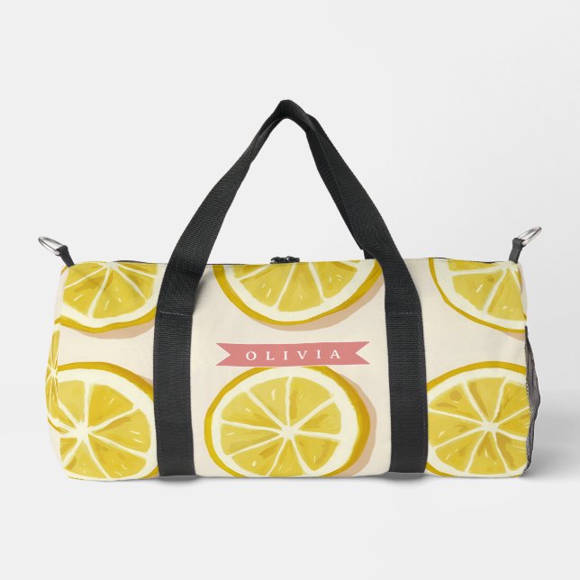 Personalised Fresh Lemon Slice Pattern Bright Duffle Bag (Front)