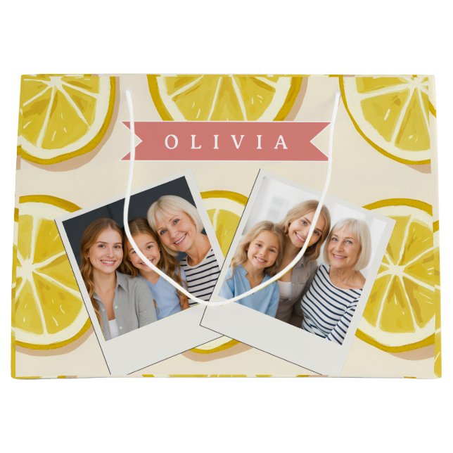 Personalised Fresh Lemon Slice Pattern Bright Large Gift Bag (Front)