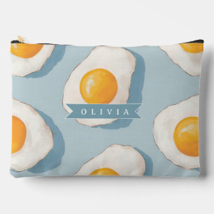 Personalised Fried Egg Pattern Fun Blue Funny Accessory Pouch
