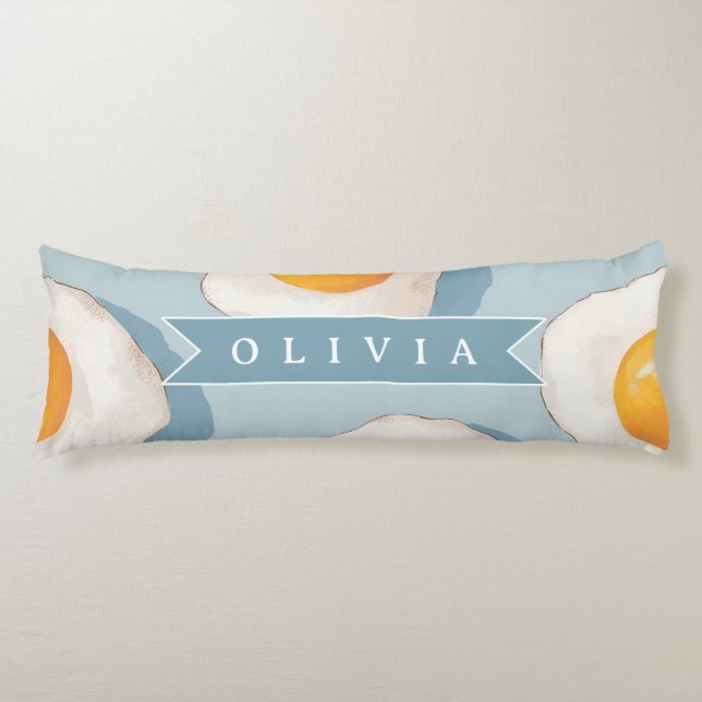 Personalised Fried Egg Pattern Fun Blue Funny Body Cushion (Front)