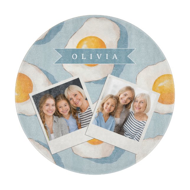 Personalised Fried Egg Pattern Fun Blue Funny Cutting Board (Front)