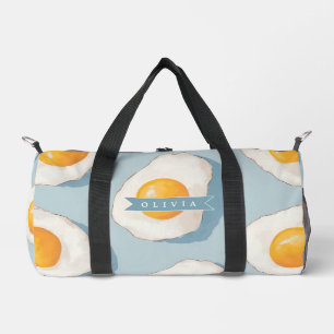 Personalised Fried Egg Pattern Fun Blue Funny Duffle Bag