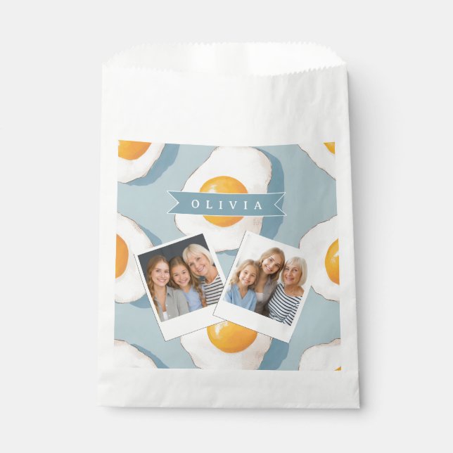 Personalised Fried Egg Pattern Fun Blue Funny Favour Bags (Front)