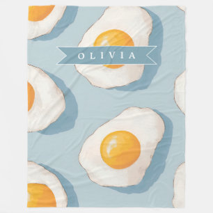 Personalised Fried Egg Pattern Fun Blue Funny Fleece Blanket