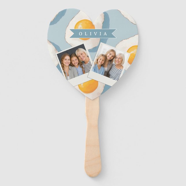 Personalised Fried Egg Pattern Fun Blue Funny Hand Fan (Front)