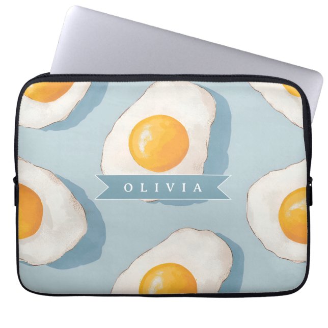 Personalised Fried Egg Pattern Fun Blue Funny  Laptop Sleeve (Front)