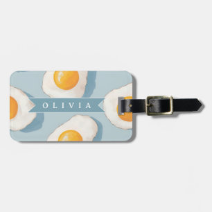 Personalised Fried Egg Pattern Fun Blue Funny Luggage Tag