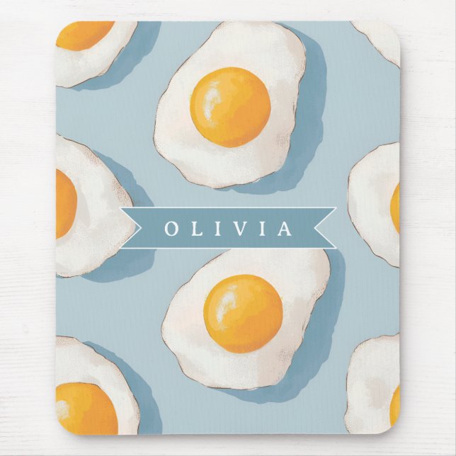 Personalised Fried Egg Pattern Fun Blue Funny  Mouse Mat (Front)
