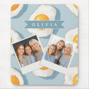 Personalised Fried Egg Pattern Fun Blue Funny Mouse Mat
