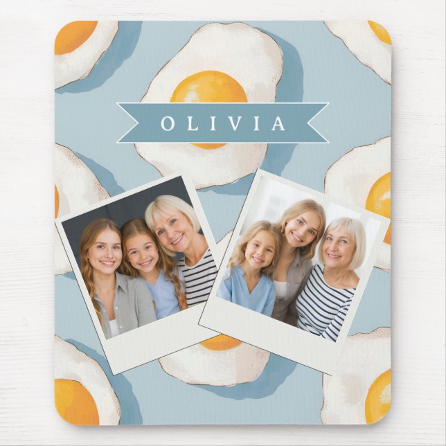 Personalised Fried Egg Pattern Fun Blue Funny Mouse Mat (Front)