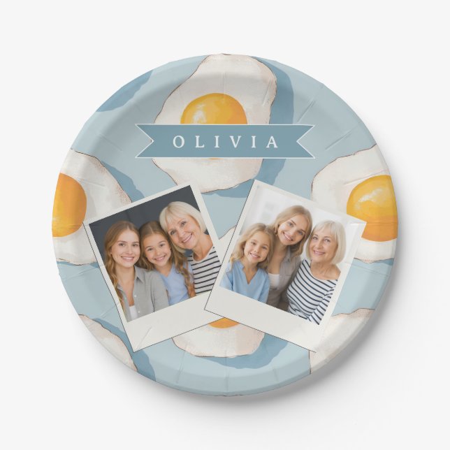 Personalised Fried Egg Pattern Fun Blue Funny  Paper Plate (Front)