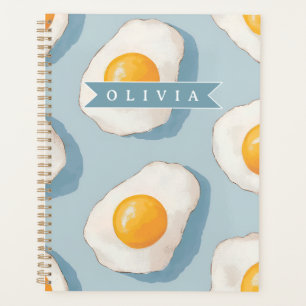 Personalised Fried Egg Pattern Fun Blue Funny  Planner