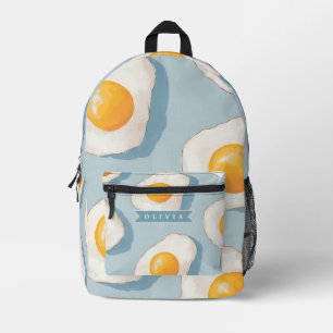 Personalised Fried Egg Pattern Fun Blue Funny  Printed Backpack