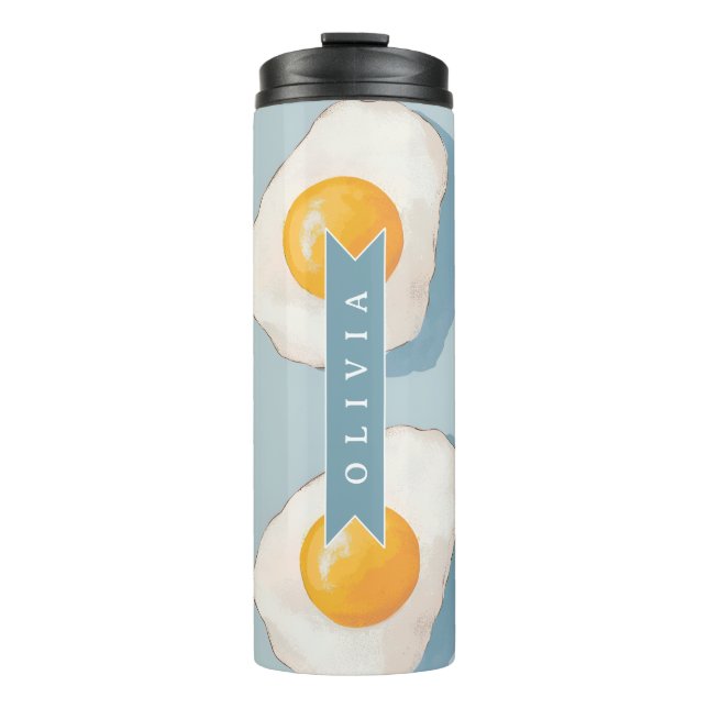 Personalised Fried Egg Pattern Fun Blue Funny  Thermal Tumbler (Front)