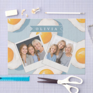 Personalised Fried Egg Pattern Fun Blue Funny Tissue Paper