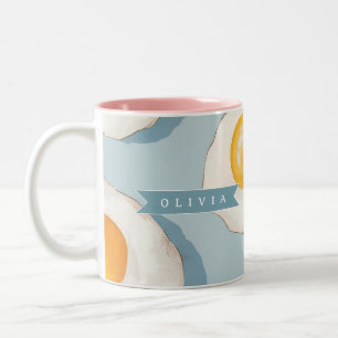 Personalised Fried Egg Pattern Fun Blue Funny  Two-Tone Coffee Mug