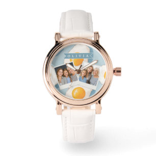Personalised Fried Egg Pattern Fun Blue Funny Watch