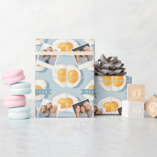 Personalised Fried Egg Pattern Fun Blue Funny Wrapping Paper