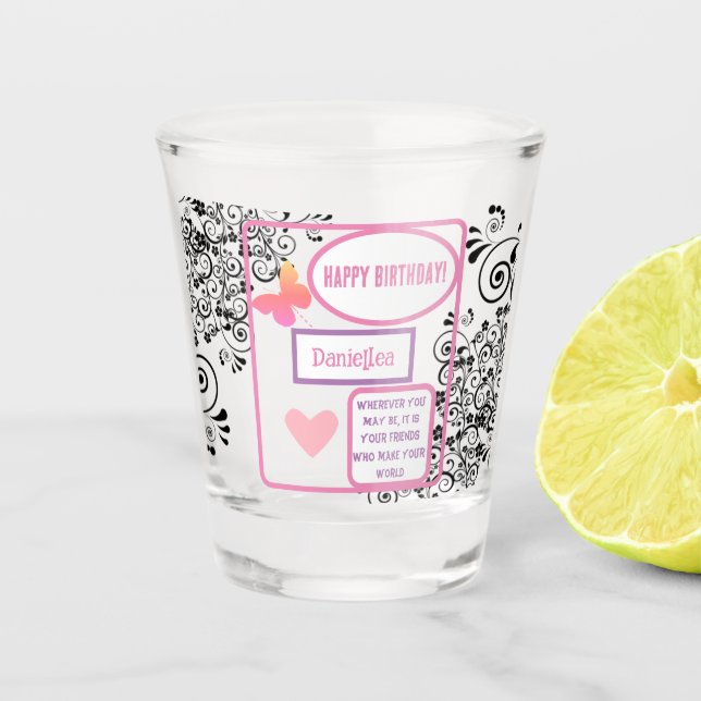 Personalised Friend Happy Birthday Gift Shot Glass (Front)