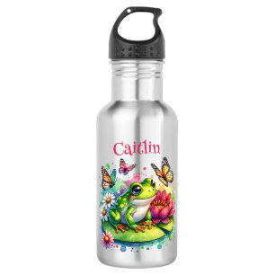 Personalised Frog, Flowers and Butterflies 532 Ml Water Bottle