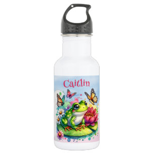 Personalised Frog, Flowers and Butterflies 532 Ml Water Bottle