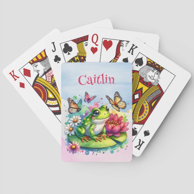 Personalised Frog, Flowers and Butterflies Playing Cards (Back)
