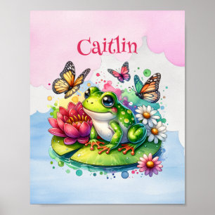 Personalised Frog, Flowers and Butterflies Poster