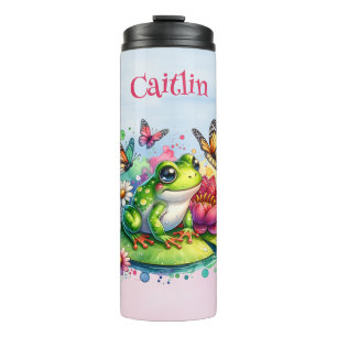 Personalised Frog, Flowers and Butterflies Thermal Tumbler