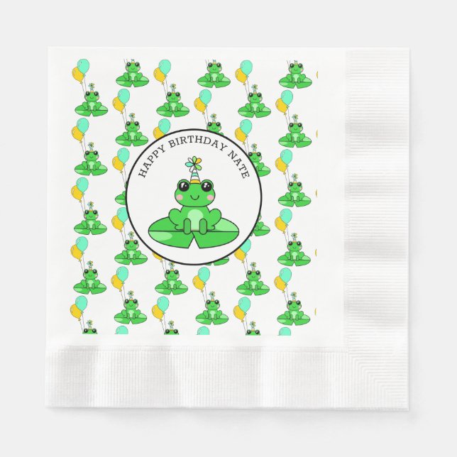 Personalised Frog Happy Birthday Napkin (Front)