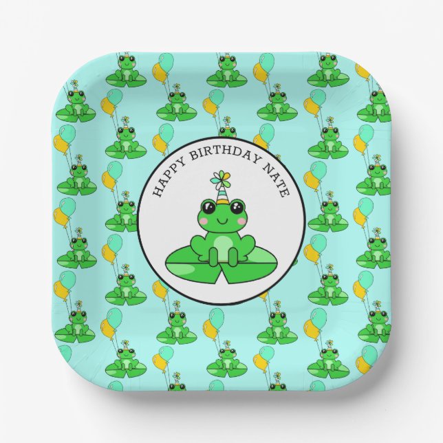Personalised Frog Happy Birthday Paper Plate (Front)