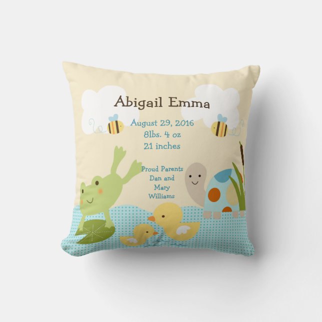 Personalised Frog in a Pond/Turtle Pillow Keepsake (Front)
