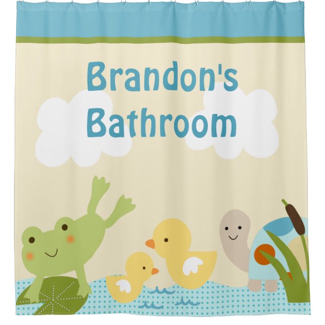 Personalised Frog in the Pond Kid's Shower Curtain (Front)