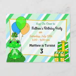 Personalised Frog Themed Boy's Birthday Party Postcard